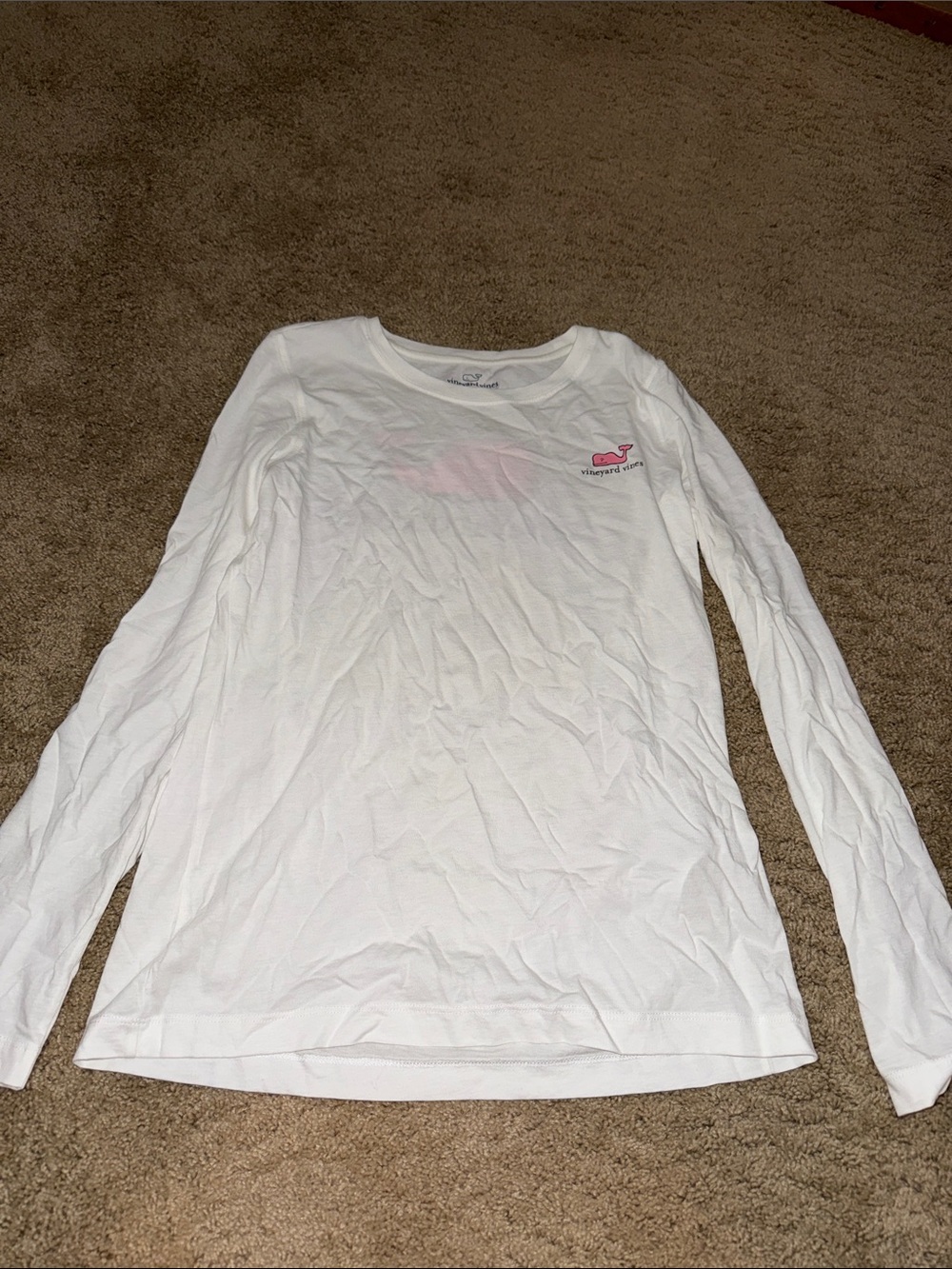 Vineyard Vines White Long Sleeve Shirt with Pink Whale Patch